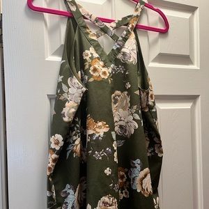 Floral green summer blouse